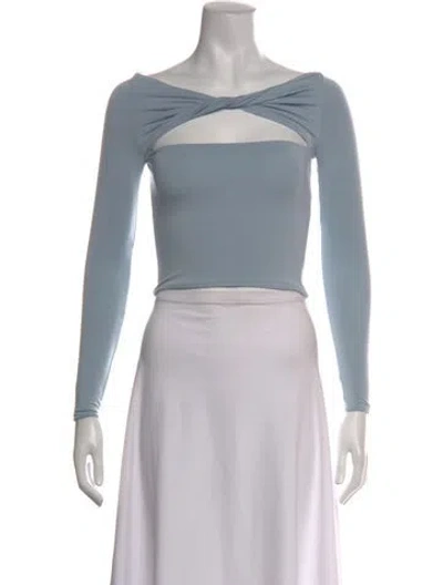 Pre-owned Ser.o.ya Off-the-shoulder Long Sleeve Crop Top In Blue