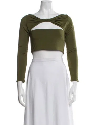 Pre-owned Ser.o.ya Off-the-shoulder Long Sleeve Crop Top In Green