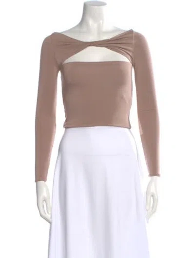 Pre-owned Ser.o.ya Off-the-shoulder Long Sleeve Crop Top In Neutral