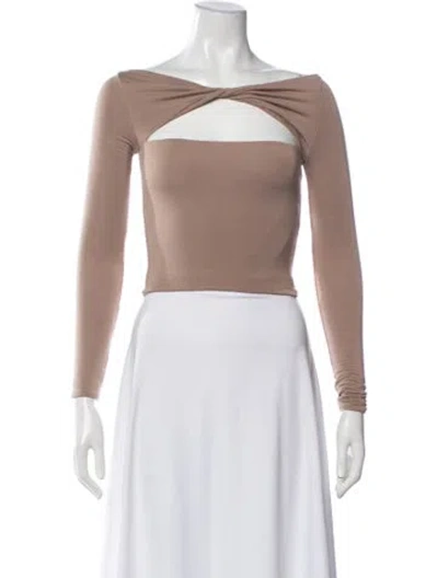 Pre-owned Ser.o.ya Off-the-shoulder Long Sleeve Crop Top In Neutral