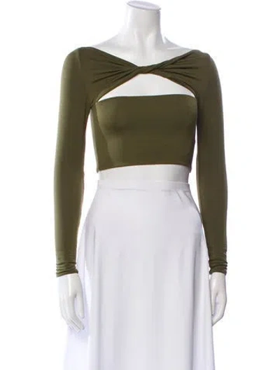 Pre-owned Ser.o.ya Off-the-shoulder Long Sleeve Crop Top W/ Tags In Green
