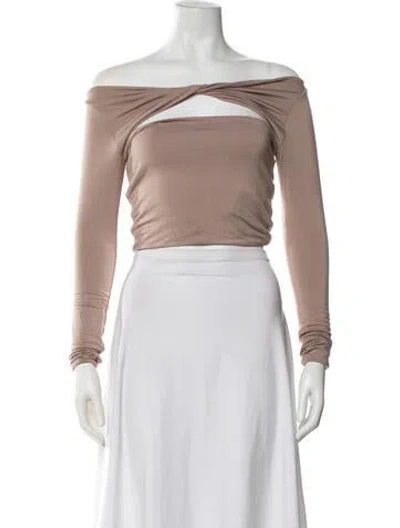 Pre-owned Ser.o.ya Off-the-shoulder Long Sleeve Crop Top W/ Tags In Neutrals