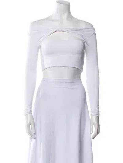 Pre-owned Ser.o.ya Off-the-shoulder Long Sleeve Crop Top In White