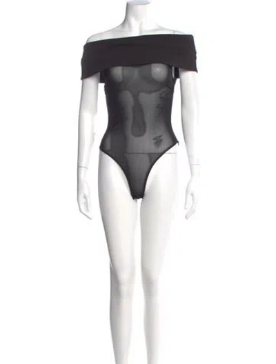 Pre-owned Ser.o.ya Off-the-shoulder Short Sleeve Bodysuit In Black