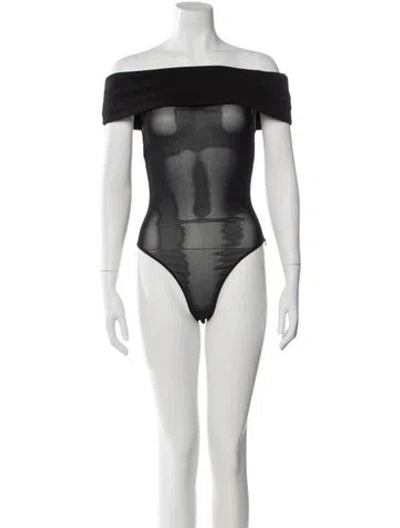 Pre-owned Ser.o.ya Off-the-shoulder Sleeveless Bodysuit In Black