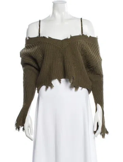 Pre-owned Ser.o.ya Off-the-shoulder Sweater In Green