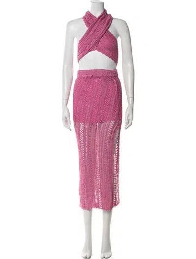 Pre-owned Ser.o.ya Patterned Lace Trim Embellishment Skirt Set In Pink