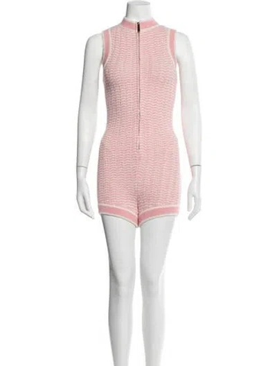 Pre-owned Ser.o.ya Patterned Mock Neck Romper In Pink