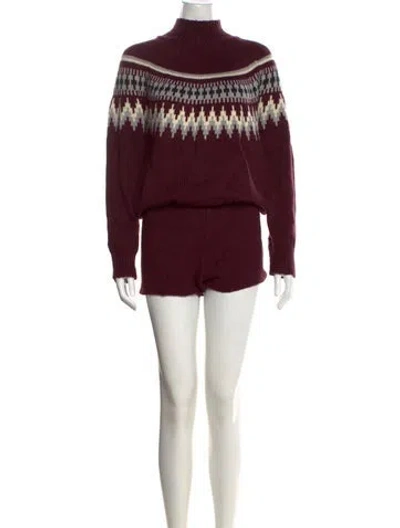 Pre-owned Ser.o.ya Patterned Turtleneck Romper W/ Tags In Burgundy
