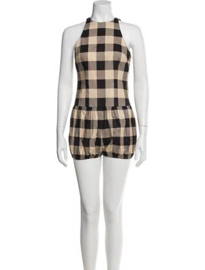 Pre-owned Ser.o.ya Plaid Print Crew Neck Romper In Neutral