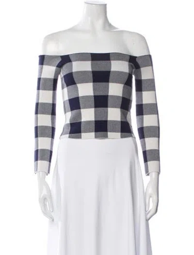 Pre-owned Ser.o.ya Plaid Print Off-the-shoulder Crop Top In White