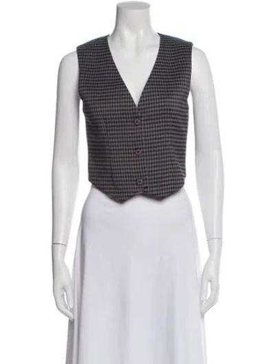 Pre-owned Ser.o.ya Plaid Print V-neck Button-up Top In Silver