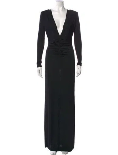 Pre-owned Ser.o.ya Plunge Neckline Long Dress In Black