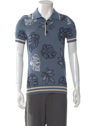 Pre-owned Ser.o.ya Printed Collar Polo Sweater In Blue