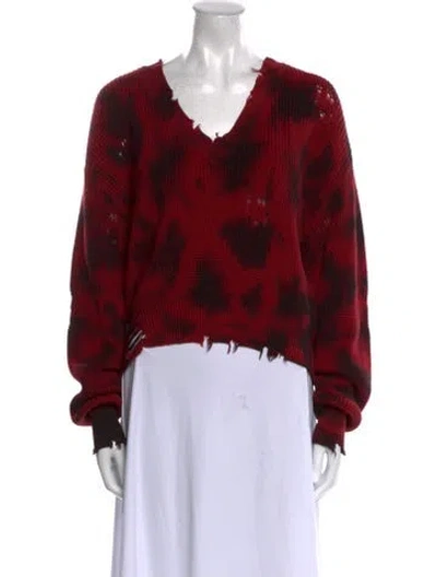Pre-owned Ser.o.ya Printed V-neck Sweater In Red