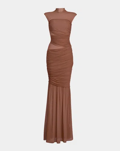 Ser.o.ya Rosie Mock-neck Mesh Dress In Brown