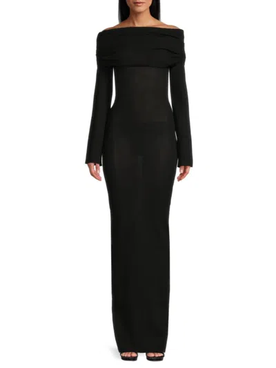 Ser.o.ya Ser. O.ya Women's Galleria Off-the-shoulder Ribbed Maxi Dress In Black