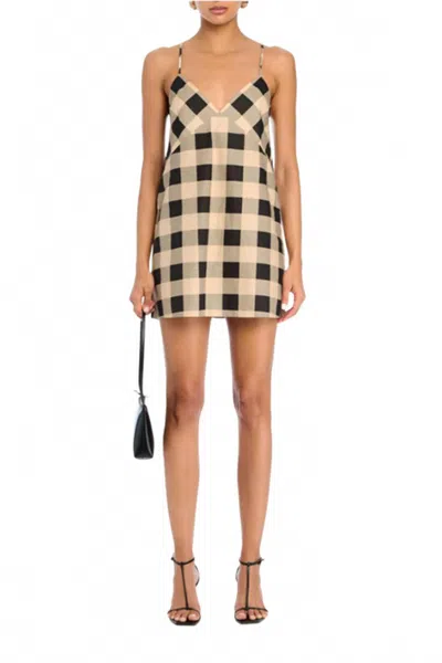 Ser.o.ya Shanty Linen Mini Dress In Bold Gingham In Brown