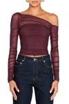 Ser.o.ya Shauna Mesh Top In Merlot In Burgundy