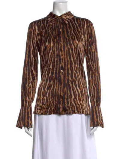 Pre-owned Ser.o.ya Silk Animal Print Button-up Top In Brown