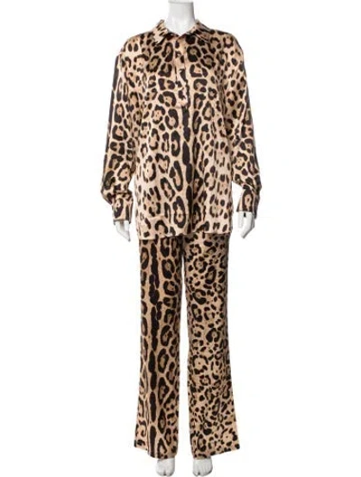 Pre-owned Ser.o.ya Silk Animal Print Pant Set W/ Tags In Brown