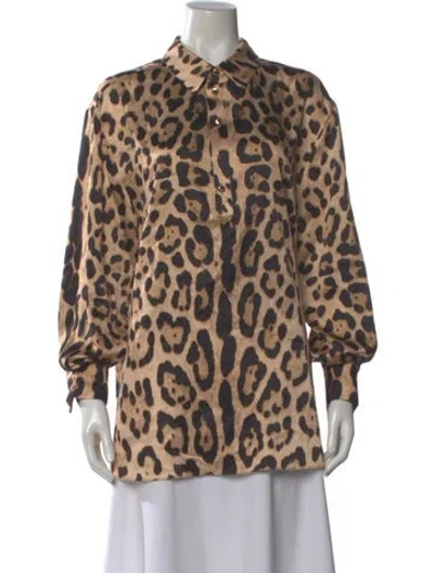Pre-owned Ser.o.ya Silk Animal Print Top In Brown
