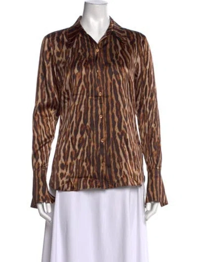 Pre-owned Ser.o.ya Silk Animal Print Top In Brown