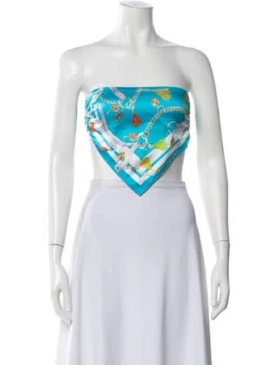Pre-owned Ser.o.ya Silk Graphic Print Crop Top In Blue