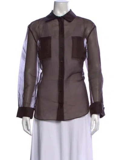 Pre-owned Ser.o.ya Silk Long Sleeve Button-up Top In Brown