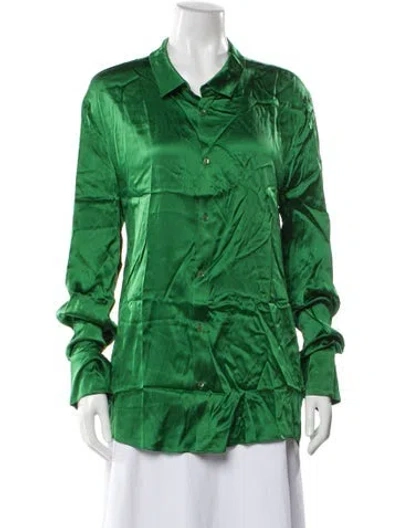 Pre-owned Ser.o.ya Silk Long Sleeve Button-up Top In Green