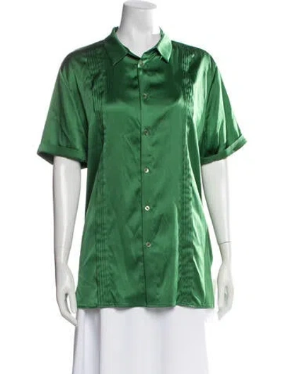 Pre-owned Ser.o.ya Silk Short Sleeve Button-up Top In Green
