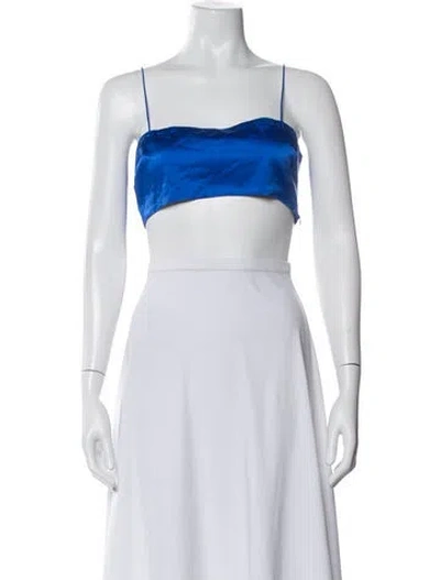 Pre-owned Ser.o.ya Silk Square Neckline Crop Top W/ Tags In Blue