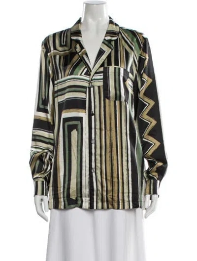 Pre-owned Ser.o.ya Silk Striped Button-up Top In Green