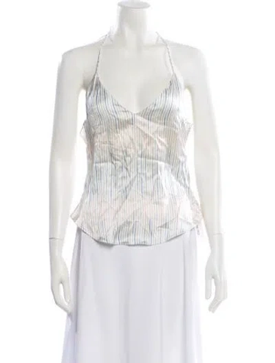 Pre-owned Ser.o.ya Silk Striped Top In White