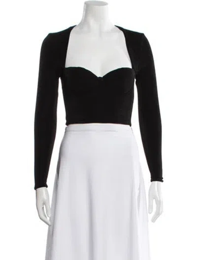 Pre-owned Ser.o.ya Square Neckline Long Sleeve Crop Top In Black