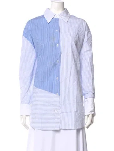 Pre-owned Ser.o.ya Striped Long Sleeve Button-up Top In Blue