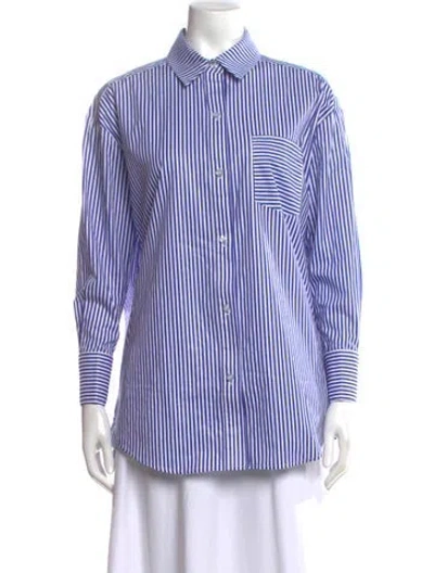 Pre-owned Ser.o.ya Striped Long Sleeve Button-up Top In Blue