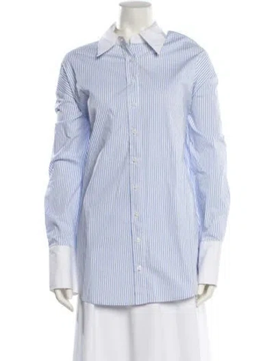 Pre-owned Ser.o.ya Striped Long Sleeve Button-up Top In Blue
