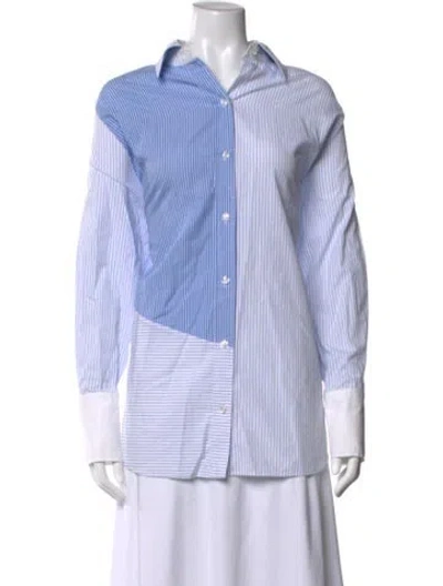 Pre-owned Ser.o.ya Striped Long Sleeve Button-up Top In Blue