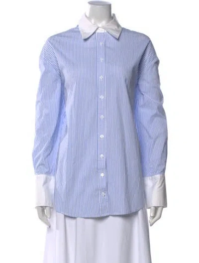 Pre-owned Ser.o.ya Striped Long Sleeve Button-up Top In Blue