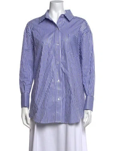 Pre-owned Ser.o.ya Striped Long Sleeve Button-up Top In Blue
