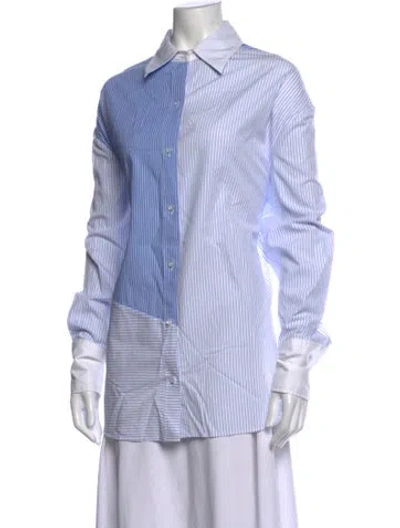 Pre-owned Ser.o.ya Striped Long Sleeve Button-up Top In Blue/white