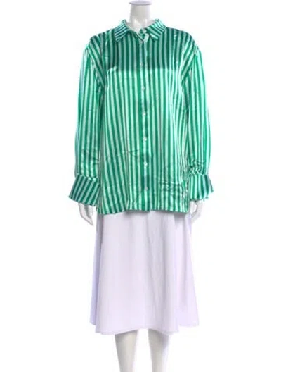 Pre-owned Ser.o.ya Striped Long Sleeve Button-up Top In Green