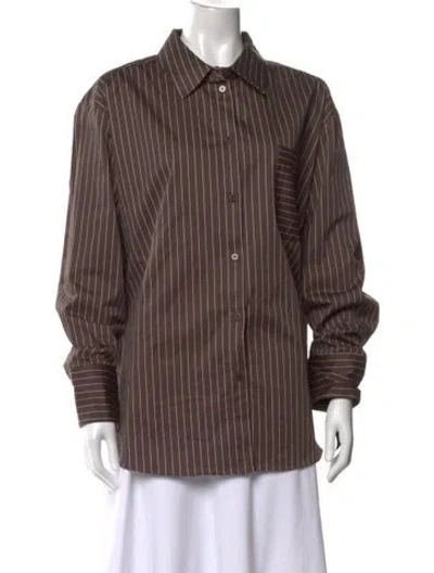 Pre-owned Ser.o.ya Striped Long Sleeve Button-up Top W/ Tags In Brown