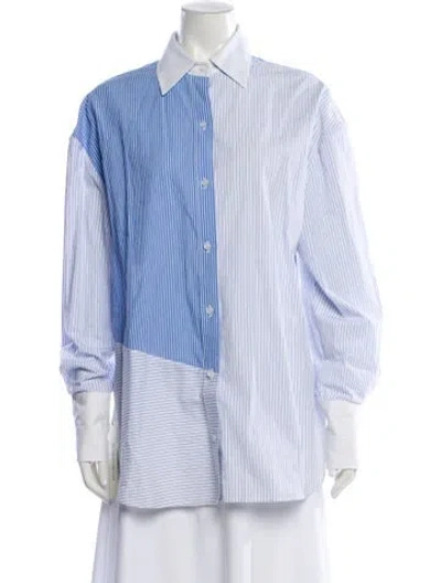 Pre-owned Ser.o.ya Striped Long Sleeve Button-up Top In White
