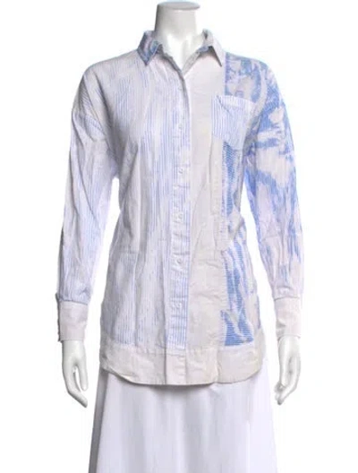 Pre-owned Ser.o.ya Striped Long Sleeve Button-up Top In White