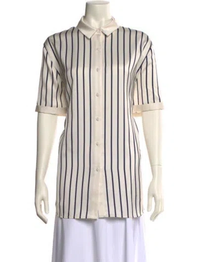Pre-owned Ser.o.ya Striped Short Sleeve Button-up Top In Neutral