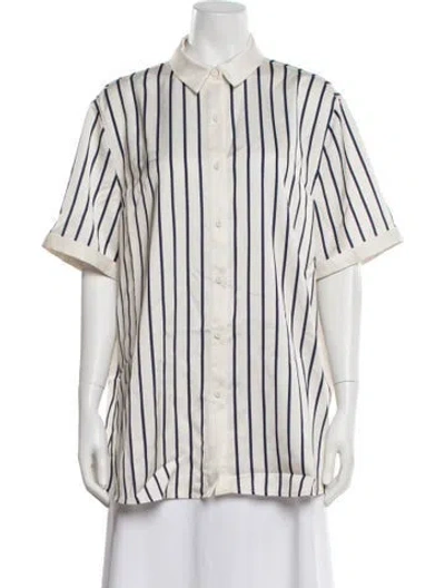 Pre-owned Ser.o.ya Striped Short Sleeve Button-up Top In Neutral