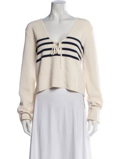 Pre-owned Ser.o.ya Striped V-neck Sweatshirt In White