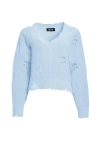 Ser.o.ya Syd Distressed Cotton Knit Sweater In Sky Blue